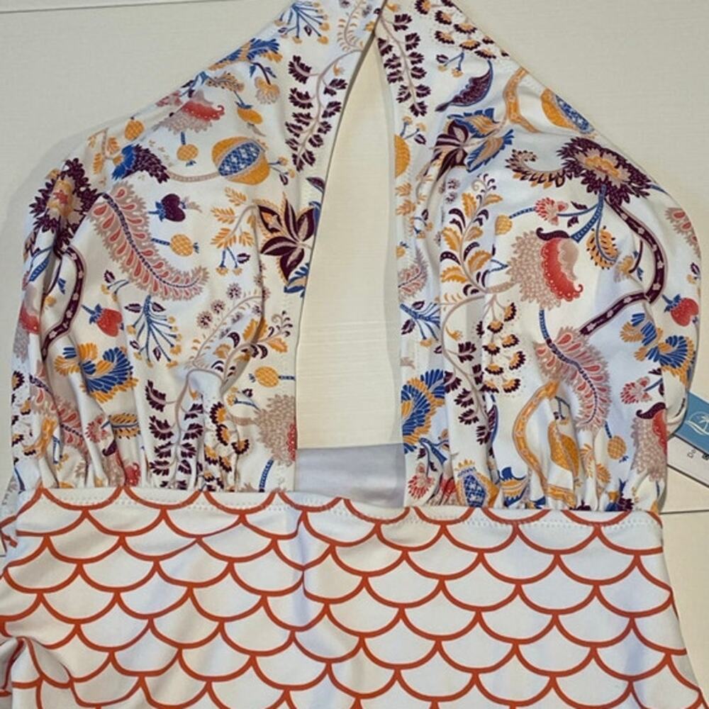 CUPSHE One Piece Swimsuit NWT Sz M Mermaid Floral Halter Tie Neck Deep Plunge - Picture 4 of 10